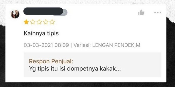 Balasan penjual online shop saat dikomplain © 2022 berbagai sumber