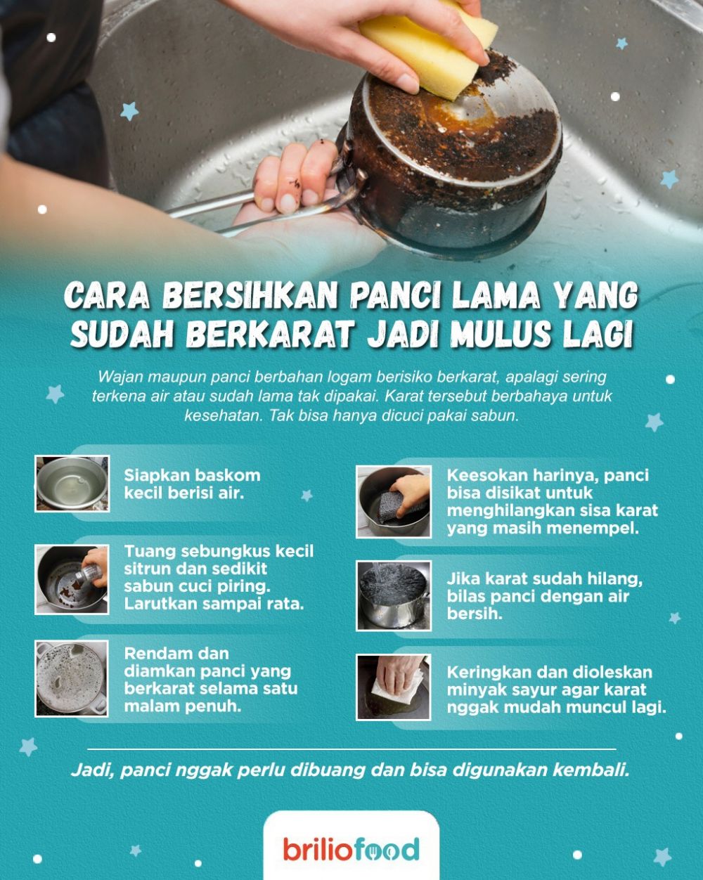 Auto mulus lagi, ini cara bersihkan panci lama yang sudah berkarat