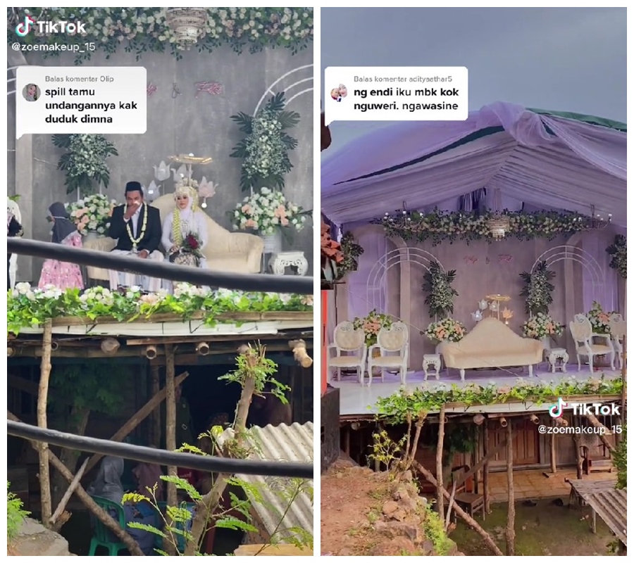 Potret manten gelar nikah di atas genteng, bikin netizen senam jantung