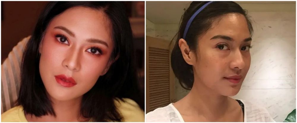 Dian Sastro pakai vs tanpa makeup © berbagai sumber