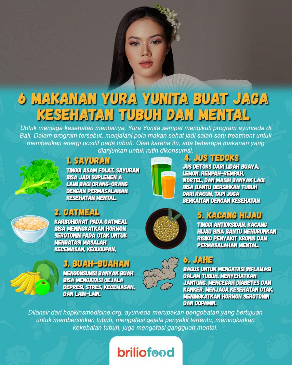 10 Makanan dikonsumsi Yura Yunita, bantu tubuh dan mental tetap sehat