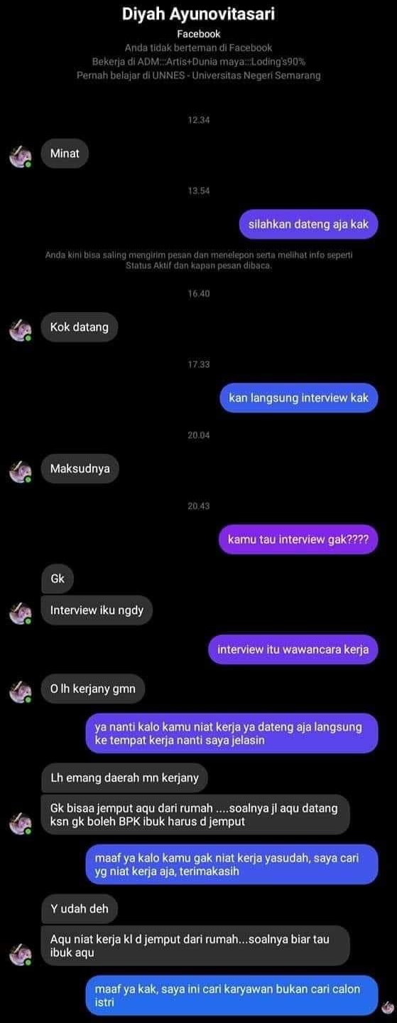 chat nanya lowongan kerja bikin tepuk jidat © berbagai sumber chat nanya lowongan kerja bikin tepuk jidat © berbagai sumber