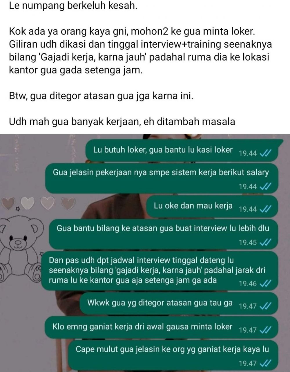 chat nanya lowongan kerja bikin tepuk jidat © berbagai sumber