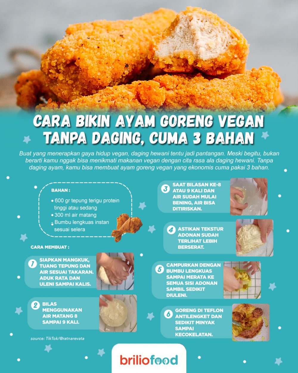7 Cara bikin ayam goreng vegan, ekonomis hanya pakai 3 bahan