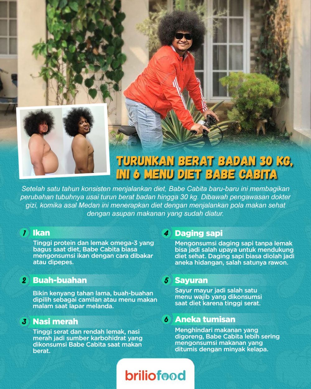 9 Menu makan Babe Cabita saat diet, bantu pangkas bobot hingga 30 kg