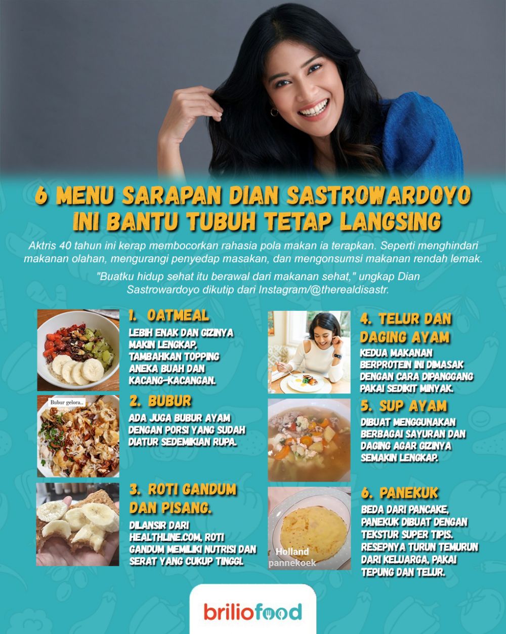 9 Menu sarapan Dian Sastrowardoyo, jaga tubuh sehat dan langsing