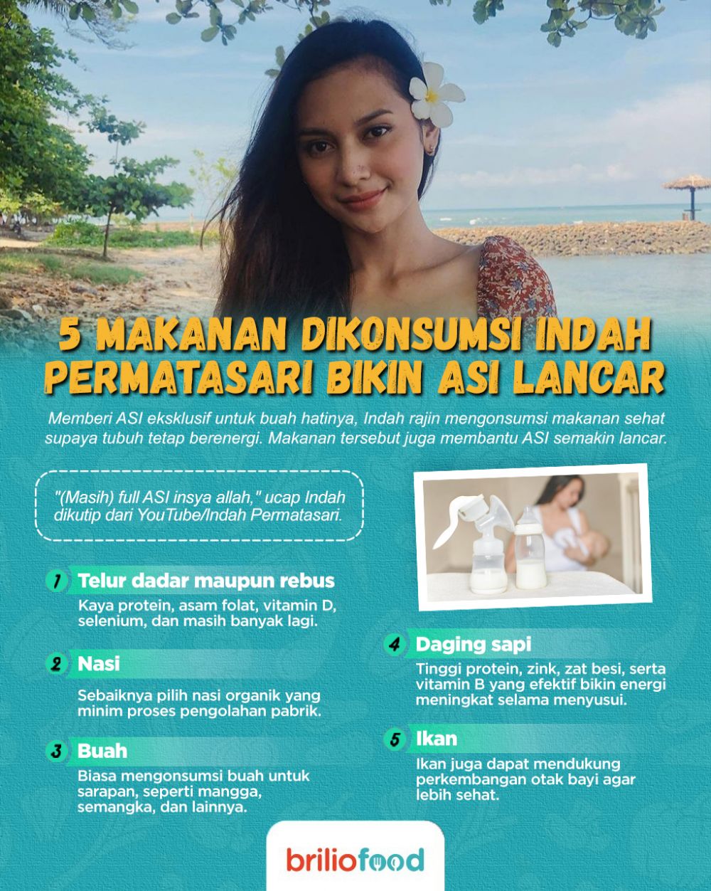 10 Makanan dikonsumsi Indah Permatasari, ASI lancar dan lebih fit