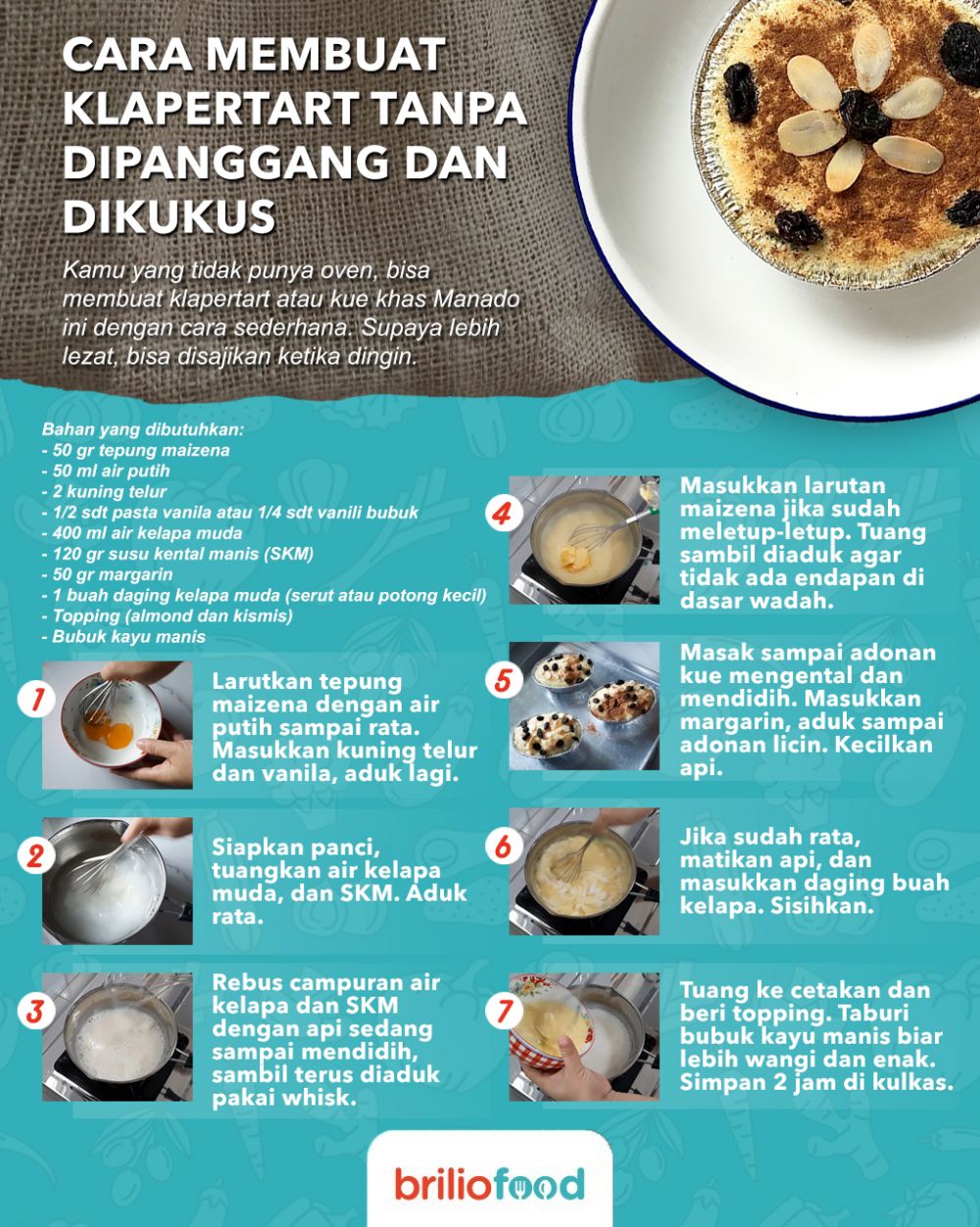 9 Cara bikin klapertart sederhana, lembut tanpa dipanggang dan dikukus