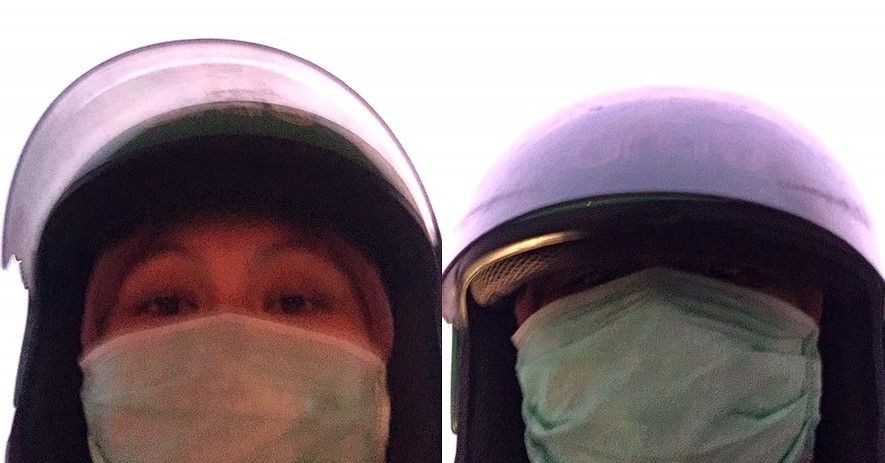 derita penumpang ojek online pakai helm © berbagai sumber derita penumpang ojek online pakai helm © berbagai sumber