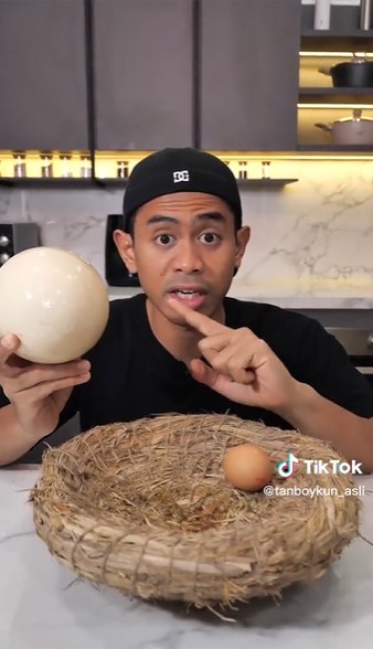 Aksi Tanboy Kun makan telur sebesar kepala manusia ini bikin heran