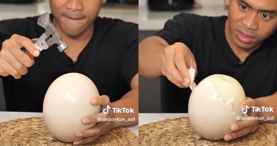 Aksi Tanboy Kun makan telur sebesar kepala manusia ini bikin heran