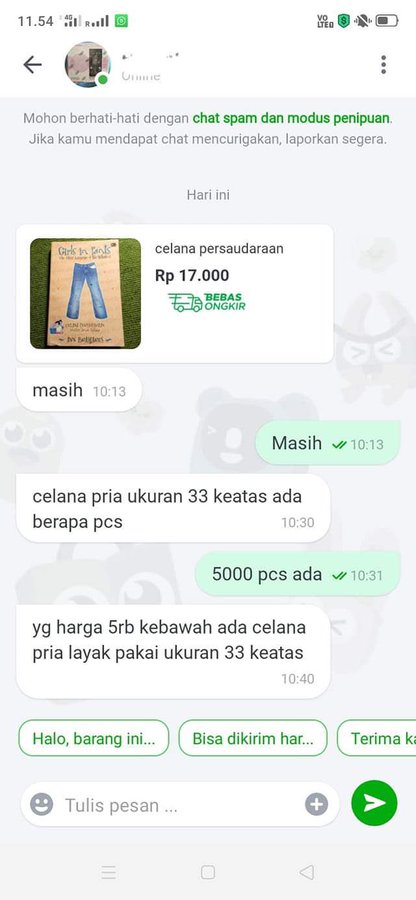 chat nawar harga keterlaluan © berbagai sumber