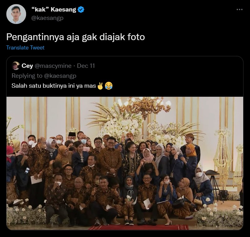 Cuitan kocak Kaesang usai menikah © 2022 berbagai sumber