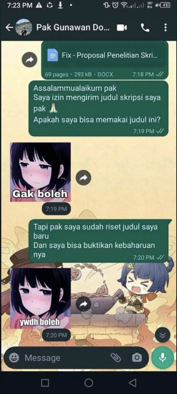 Balasan chat lucu dosen pakai stiker WhatsApp © berbagai sumber