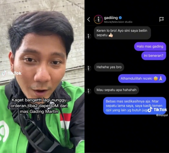 driver ojek online dapat DM dari Gading © TikTok driver ojek online dapat DM dari Gading © TikTok