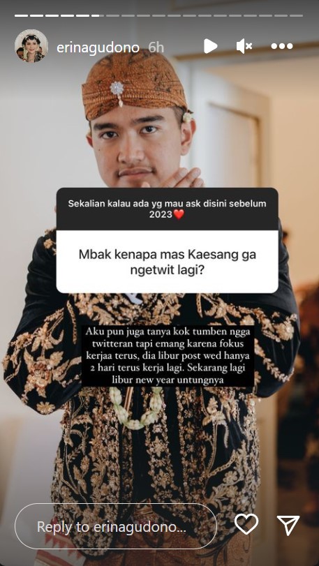 alasan Kaesang tak aktif Twitter © Instagram/@erinagudono alasan Kaesang tak aktif Twitter © Instagram/@erinagudono