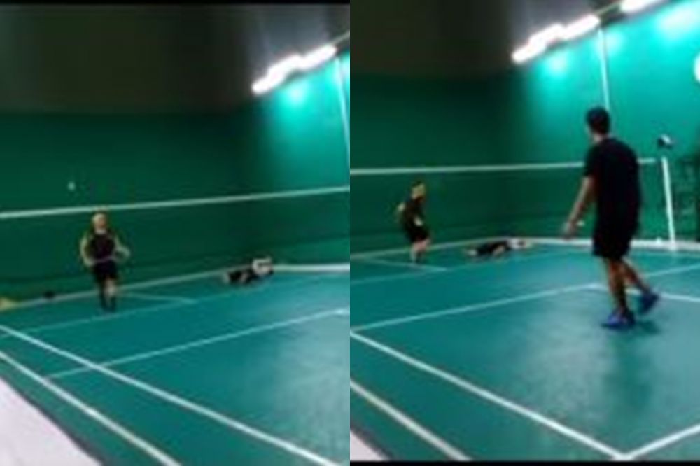 detik-detik pria terjatuh dan wafat saat main bulutangkis TikTok