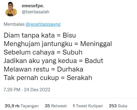 cuitan singkat judul lagu © Twitter