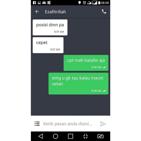 chat lucu penumpang ojek online bikin kesal © berbagai sumber