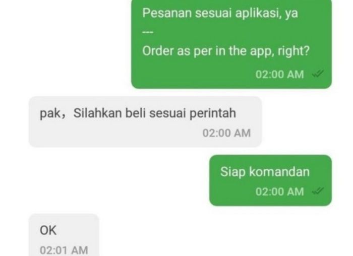 chat penumpang pesan makanan lewat ojek online © berbagai sumber