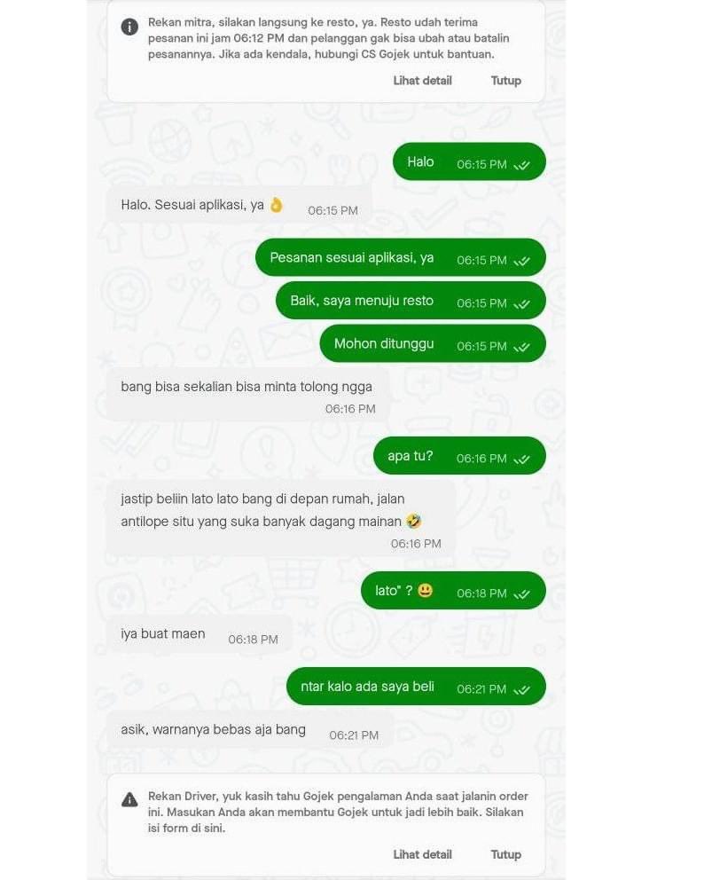 chat penumpang pesan makanan lewat ojek online © berbagai sumber