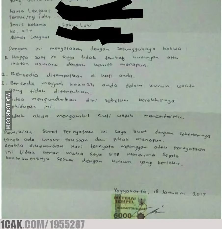 surat perjanjian pacaran © berbagai sumber