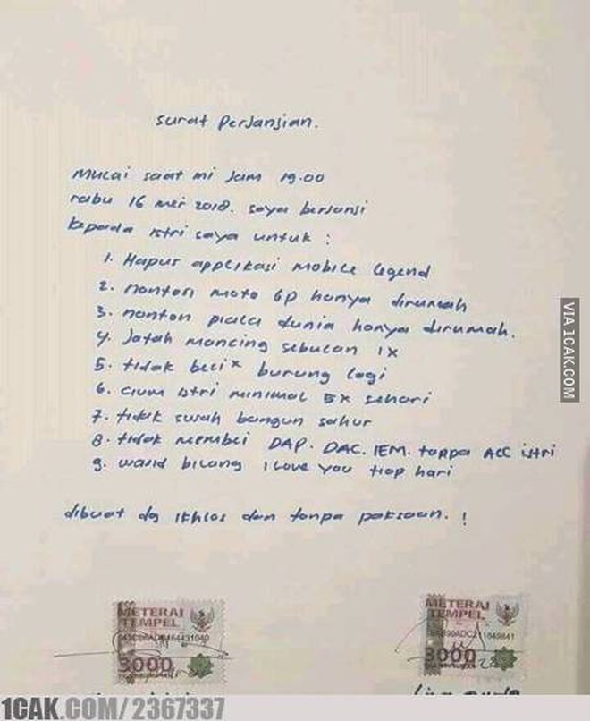 surat perjanjian pacaran © berbagai sumber