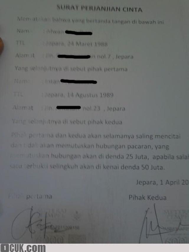 surat perjanjian pacaran © berbagai sumber