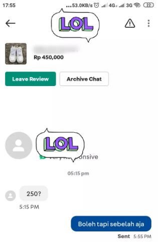 Chat pembeli saat nawar harga © 2022 berbagai sumber