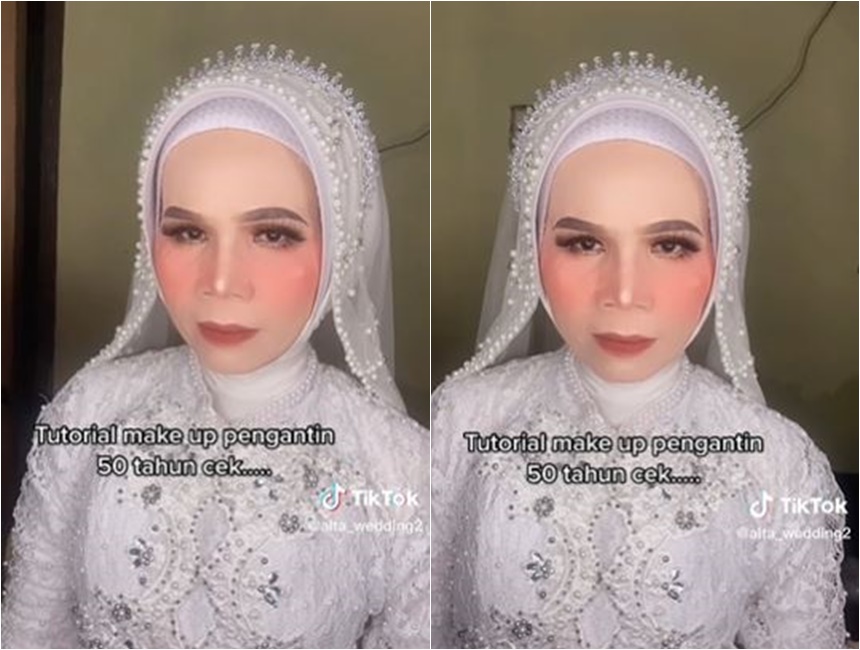 Wanita usia 50 tahun ini dirias MUA jadi manten, potret transformasinya bikin lupa wajah asli