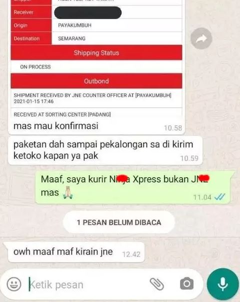 Chat salah kirim ke kurir Berbagai sumber Chat salah kirim ke kurir Berbagai sumber