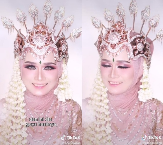 Riasan bak dempul wanita jadi manten Sunda © TikTok Riasan bak dempul wanita jadi manten Sunda © TikTok