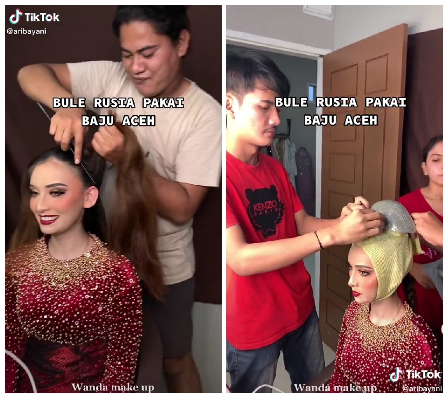 Bule Rusia dandan adat Aceh © TikTok/@aribayani