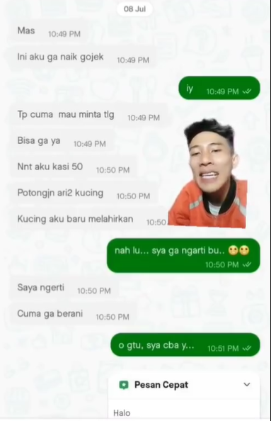 pesan ke driver ojol untuk memotong ari-ari kucing © 2023 brilio.net