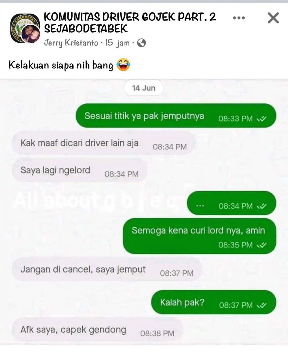 balasan driver ojol ditanya posisi © berbagai sumber