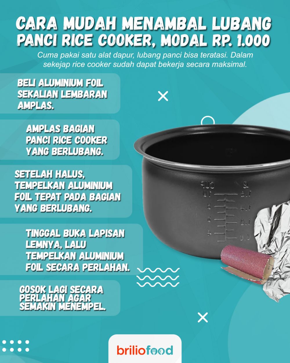 Cara sederhana menambal lubang panci rice cooker, cuma pakai satu alat dapur