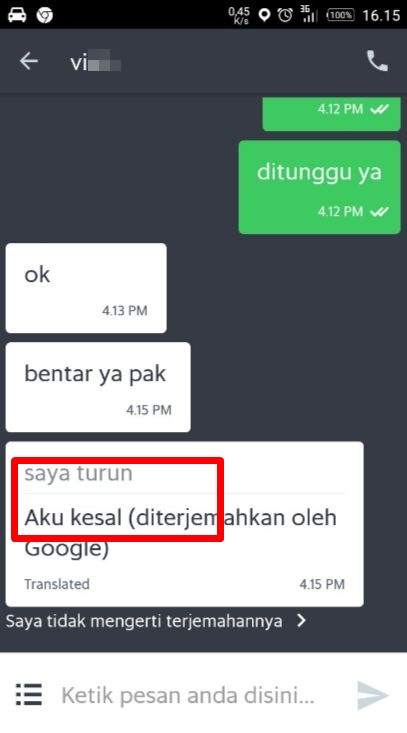 translate nyeleneh di chat ojol © berbagai sumber translate nyeleneh di chat ojol © berbagai sumber