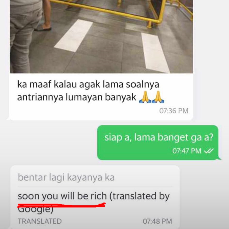 translate nyeleneh di chat ojol © berbagai sumber translate nyeleneh di chat ojol © berbagai sumber