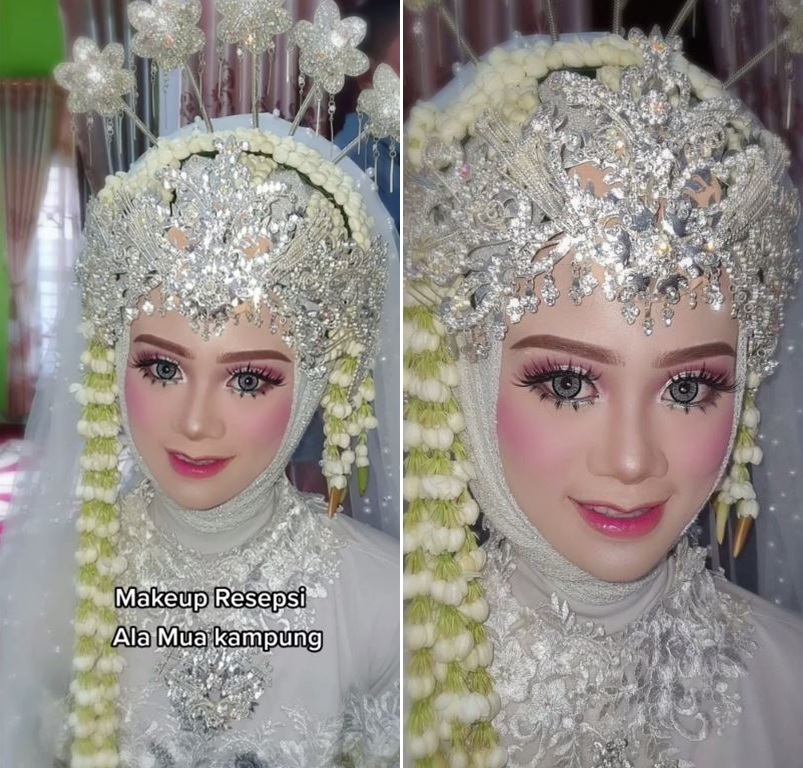 Potret perbandingan pengantin dirias MUA versus makeup sendiri, hasil akhirnya bak barbie