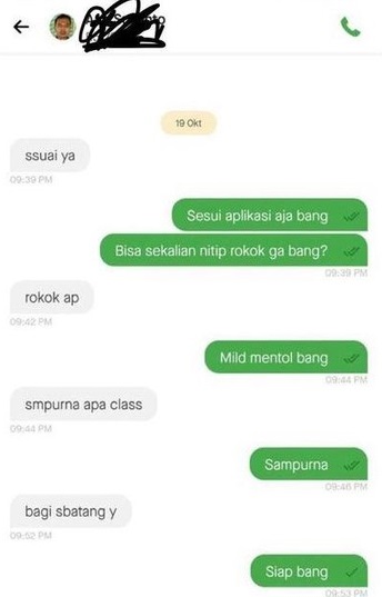 chat titip barang ke ojol © Twitter chat titip barang ke ojol © Twitter