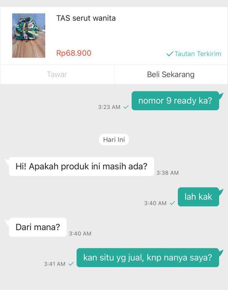 balasan chat penjual online shop ke pembeli © berbagai sumber