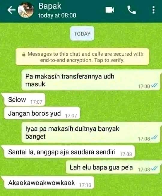 chat lucu orang tua kirim uang ke anak Berbagai sumber