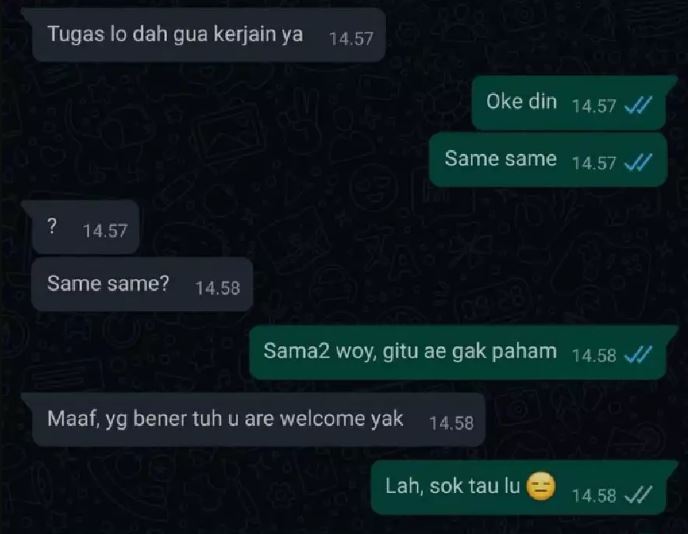 chat lucu ke teman pakai bahasa Inggris Berbagai sumber