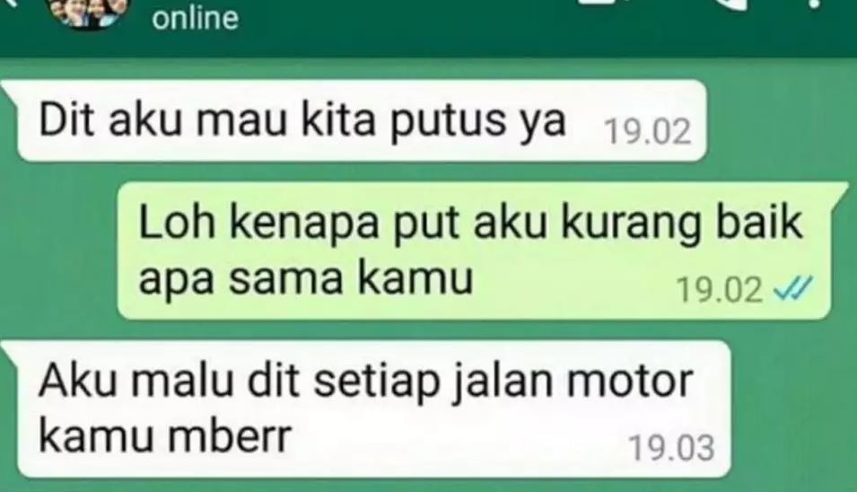 Chat lucu putusin pacar ini alasannya nyeleneh abis Berbagai sumber Chat lucu putusin pacar ini alasannya nyeleneh abis Berbagai sumber