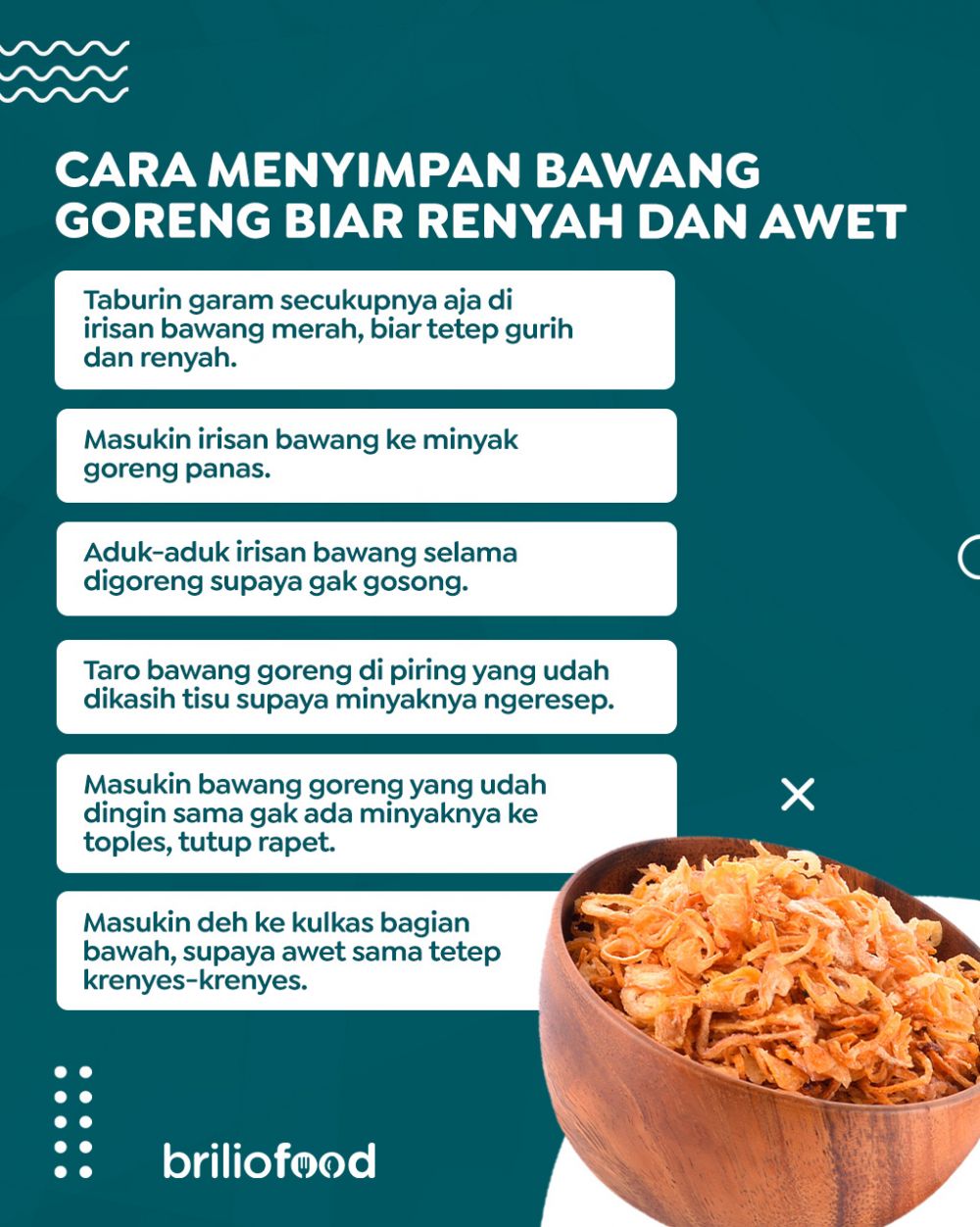 Tanpa dimasukkan ke freezer, ini cara menyimpan bawang goreng agar tetap renyah & awet berbulan-bulan