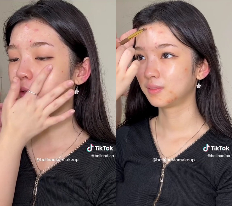 makeup korean glass kulit berjerawat © TikTok/@bellnadiaa makeup korean glass kulit berjerawat © TikTok/@bellnadiaa