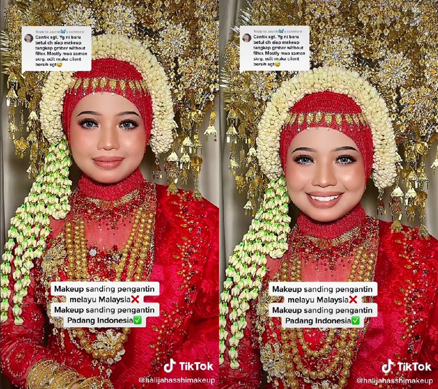 Gadis Malaysia makeup adat Minang © TikTok/@halijahasshimakeup Gadis Malaysia makeup adat Minang © TikTok/@halijahasshimakeup