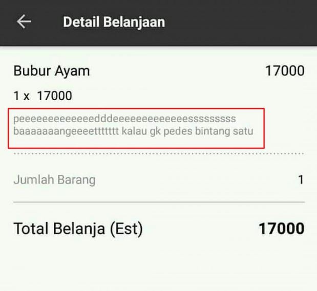 Tulisan kocak saat order makanan via online Berbagai sumber