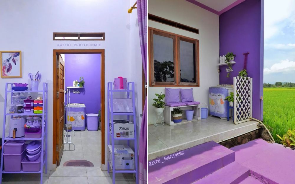 11 Potret rumah tengah sawah di makeover jadi hunian serba ungu, nggak norak dan bikin betah
