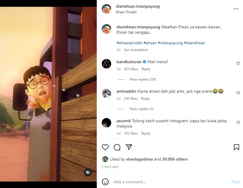 Ehsan teman Upin Ipin punya Instagram © Instagram